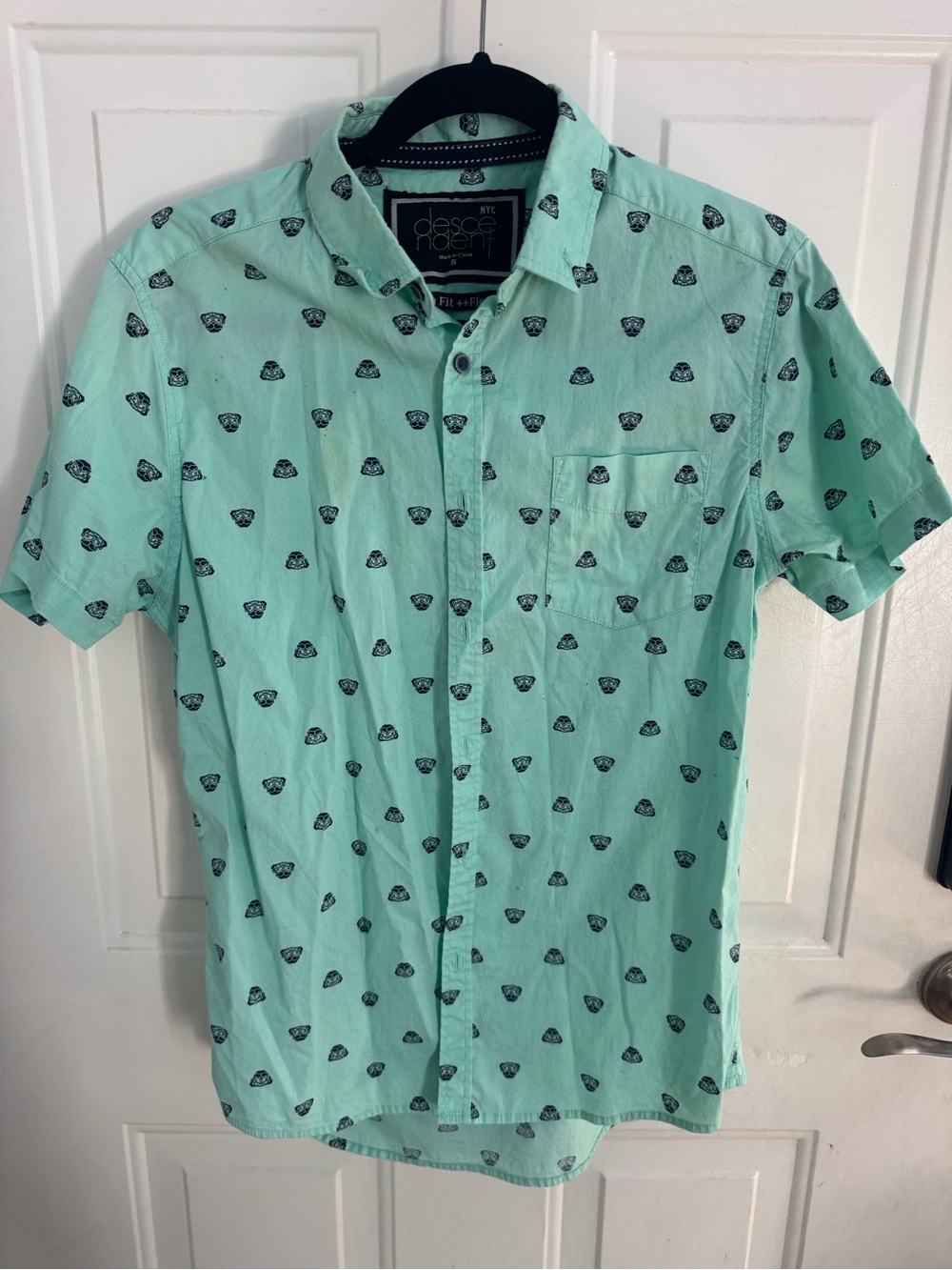 Men's Short Sleeve Mint Button-Up Shirt